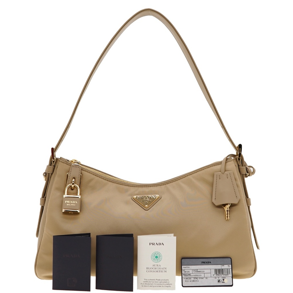 Prada Aimeé Shoulder Bag Re-Nylon And Leather With Padlock 1BC232 New - Picture 3 of 7